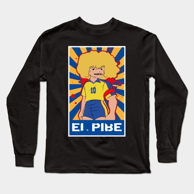 Colombian national El Pibe Valderrama Vintage Football Long Sleeve T-Shirt by TEEWEB